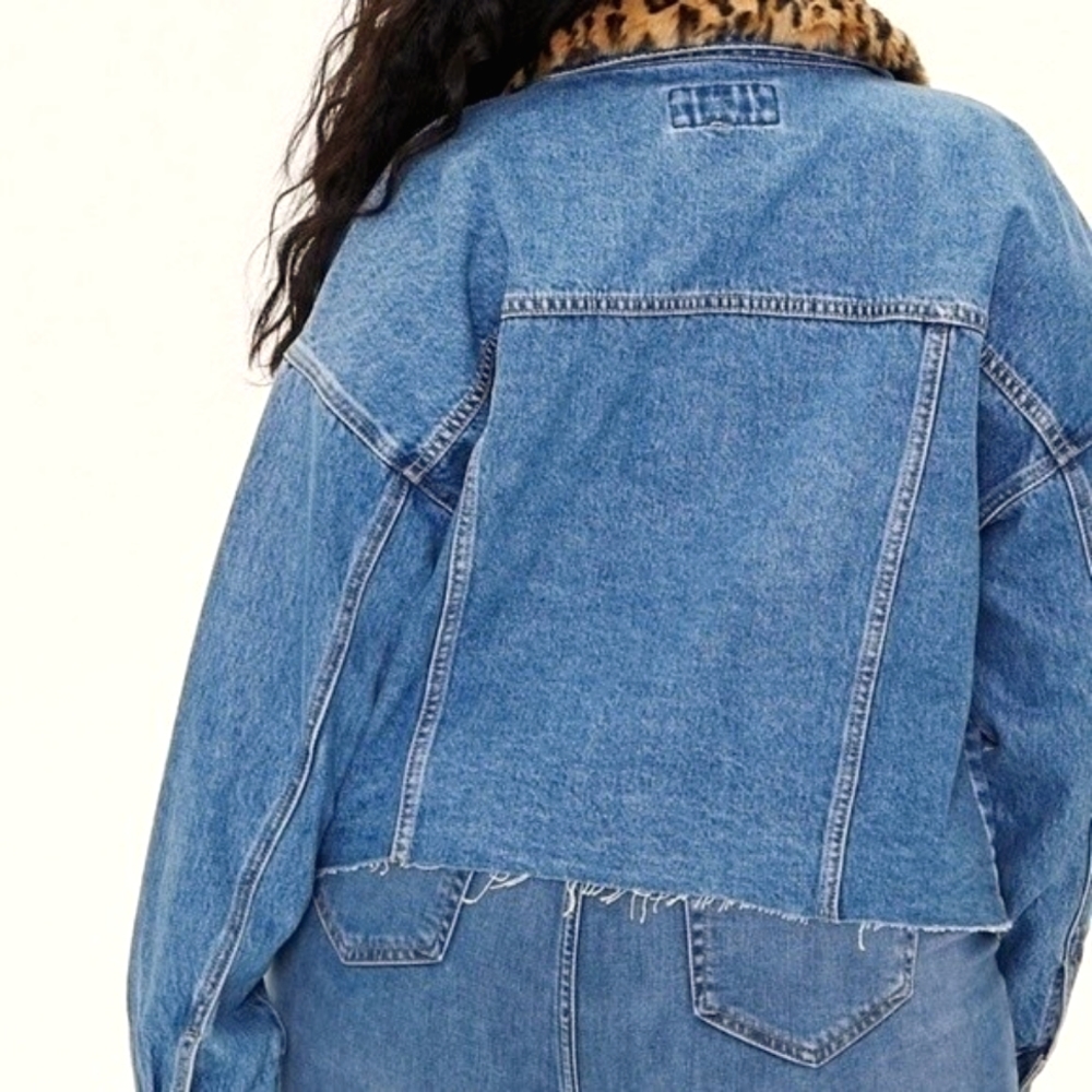 Forever 21 Denim Jacket Removable Leopard Collar Plus Size 1XL NWOT - Picture 5 of 5